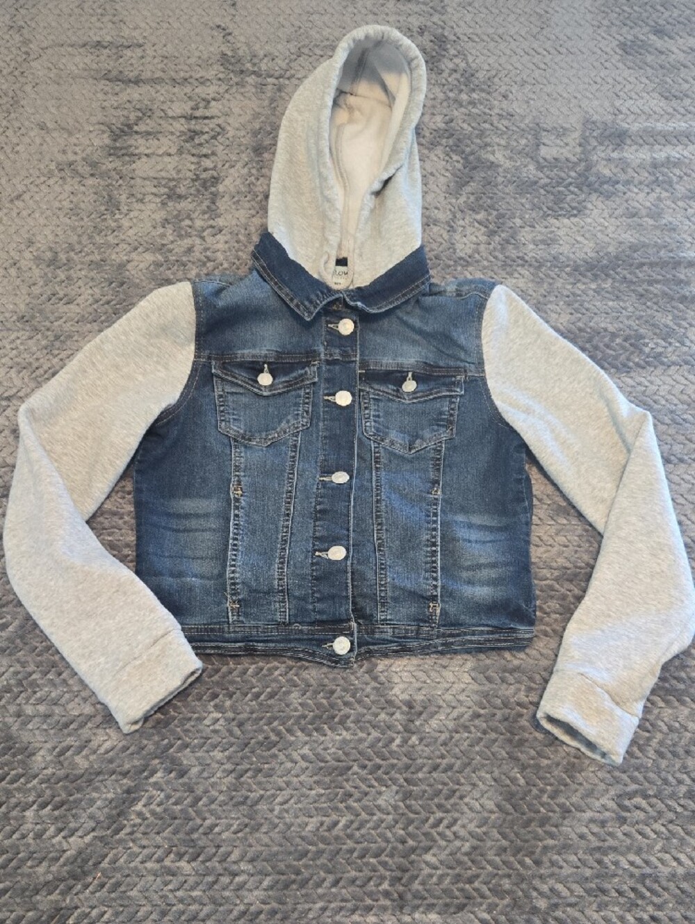 Wallflower Hooded Jean Jacket in Blue with Light Gray Sleeves Junior  Size Large